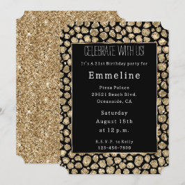 Black Gold Glam Glitzer Leopard Einladung