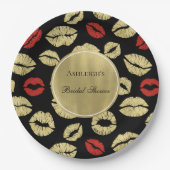 Black Gold Glam Lips Brautparty Pappteller (Vorderseite)