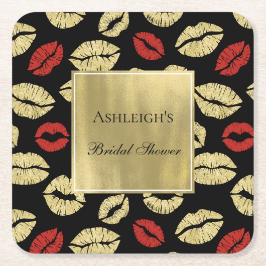 Black Gold Glam Lips Brautparty Rechteckiger Pappuntersetzer (Vorderseite)