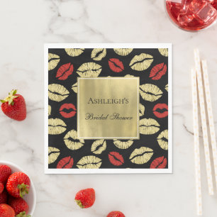 Black Gold Glam Lips Brautparty Serviette