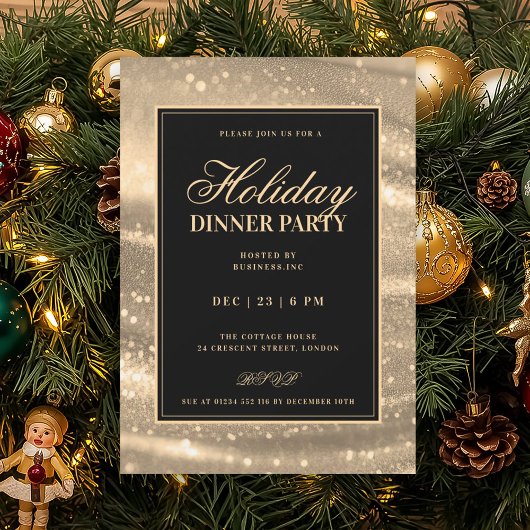 Black & Gold Glam Sequins Holiday Dinner Party Einladung