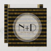 Black Gold Glam Streifen Hochzeitsempfang laden Einladung (Vorne/Hinten)