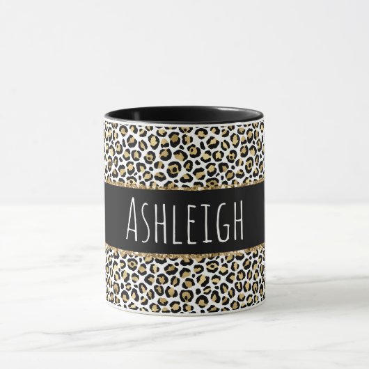 Black Gold Glaopard Leopard Print Personalisiert Tasse (Zentrum)