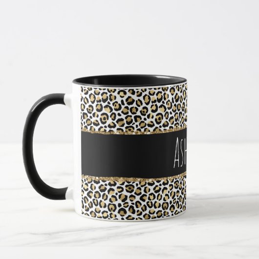 Black Gold Glaopard Leopard Print Personalisiert Tasse (Links)