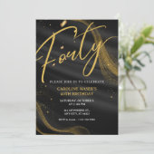 Black & Gold Glitter 40th Birthday Invitation   Einladung (Stehend Vorderseite)