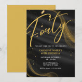 Black & Gold Glitter 40th Birthday Invitation   Einladung (Vorne/Hinten)