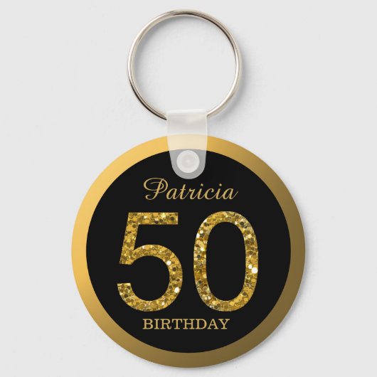 Black & Gold Glitter 50th Birthday Party Thank You Schlüsselanhänger (Rückseite)