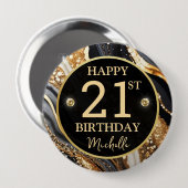 Black Gold Glitter Achat Geburtstagsabzeichen Button (Vorne & Hinten)