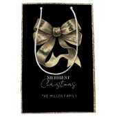 Black Gold Glitter Bow Weihnachten Mittlere Geschenktüte (Vorderseite)