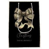 Black Gold Glitter Bow Weihnachten Mittlere Geschenktüte (Rückseite)