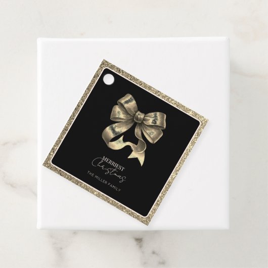 Black Gold Glitter Bow Weihnachtspapier Napkin Geschenkanhänger (Beispiel)