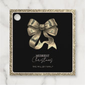 Black Gold Glitter Bow Weihnachtspapier Napkin Geschenkanhänger (Vorderseite)