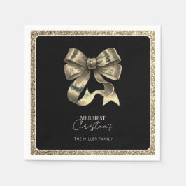 Black Gold Glitter Bow Weihnachtspapier Napkin Serviette