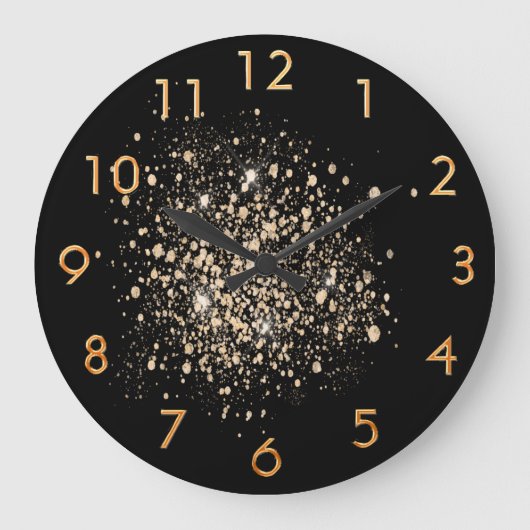 Black gold glitter dust große wanduhr (Vorderseite)