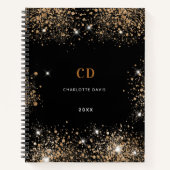 Black gold glitter dust monogram initials notizblock (Vorderseite)