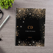 Black gold glitter dust monogram initials notizblock