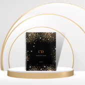 Black gold glitter dust monogram initials notizblock