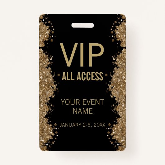 Black Gold Glitter Event VIP All Access Pass ID Ausweis (Vorderseite)