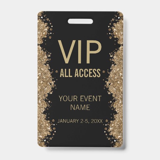Black Gold Glitter Event VIP All Access Pass ID  Ausweis (Vorderseite)