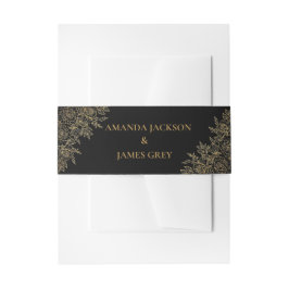 Black Gold Glitter Floral Wedding Einladungsbanderole