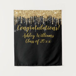 Black Gold Glitter Graduation Photo Booth Backdrop Wandteppich