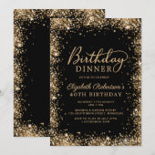 Black Gold Glitter Script 40th Birthday Dinner Einladung (Vorne/Hinten)