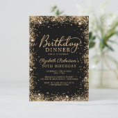 Black Gold Glitter Script 50th Birthday Dinner Einladung (Stehend Vorderseite)