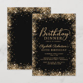 Black Gold Glitter Script 60th Birthday Dinner Einladung (Vorne/Hinten)