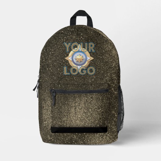 Black Gold Glitter Tech IT Security Business Logo Bedruckter Rucksack (Vorderseite)