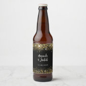 Black gold glitter wedding bierflaschenetikett (Vorderseite)