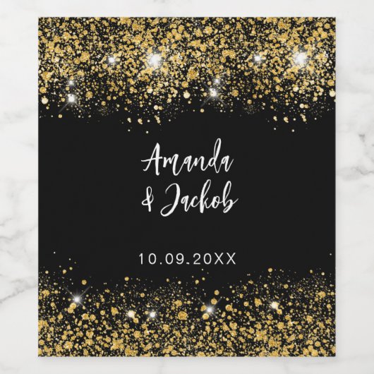 Black gold glitter wedding weinetikett (Einzelnes Label)