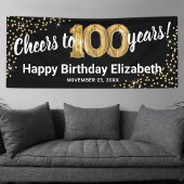 Black Gold Glitzer 100. Geburtstag Banner