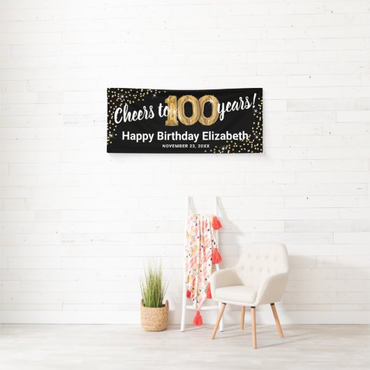 Black Gold Glitzer 100. Geburtstag Banner (Insitu)