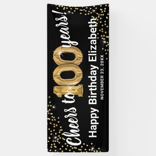Black Gold Glitzer 100. Geburtstag Banner (Vertikal)