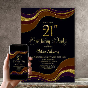 Black Gold Glitzer 21. Geburtstag Party Einladung