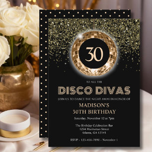 Black Gold Glitzer 30. Geburtstag Disco Party Einladung