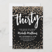 Black Gold Glitzer 30. Geburtstag Einladung (Vorderseite)