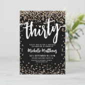 Black Gold Glitzer 30. Geburtstag Einladung (Stehend Vorderseite)