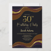 Black Gold Glitzer 30. Geburtstag Party Einladung (Vorderseite)