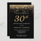 Black Gold Glitzer 30. Geburtstag Personalisiertes Einladung (Vorne/Hinten)
