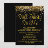 Black Gold Glitzer 30. Geburtstag Rede dreißig zu  Einladung (Vorne/Hinten)