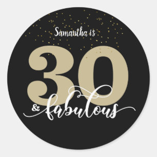 Black Gold Glitzer 30 und fabelhafter Geburtstag Runder Aufkleber