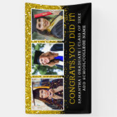 Black Gold Glitzer 3 Foto Collage Glückwunschs Gra Banner (Vertikal)