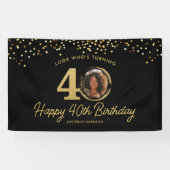 Black Gold Glitzer 40. Geburtstag Party Ihr Foto Banner (Horizontal)