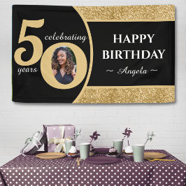 Black & Gold Glitzer 50 Fünfzig Jahre 50. Geburtst Banner