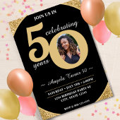 Black & Gold Glitzer 50 Fünfzig Jahre 50. Geburtst Einladung