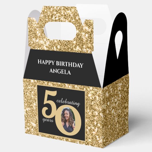 Black & Gold Glitzer 50 Fünfzig Jahre 50. Geburtst Geschenkschachtel (Geöffnet)