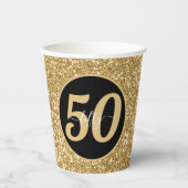 Black & Gold Glitzer 50 Fünfzig Jahre 50. Geburtst Pappbecher (Vorderseite)