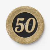 Black & Gold Glitzer 50 Fünfzig Jahre 50. Geburtst Pappteller (Vorderseite)