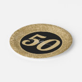 Black & Gold Glitzer 50 Fünfzig Jahre 50. Geburtst Pappteller (Schrägansicht)